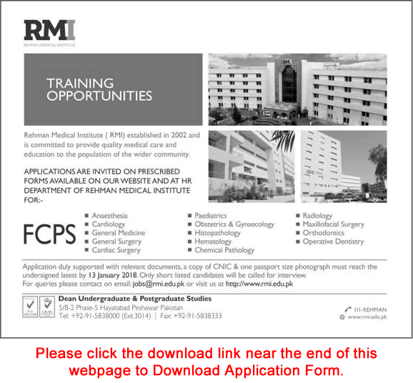 Rehman Medical Institute Peshawar FCPS Postgraduate Training 2018